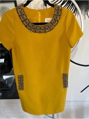 ♠️ EUC Kate Spade Gail Dress with Crystal-Beaded Collar Aspen Yellow Size 2